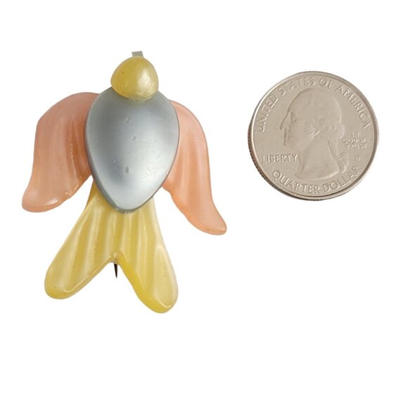 Vintage Pink, Blue, and Yellow C-Clasp Lucite Plastic Bird Pin - Picture 6 of 8